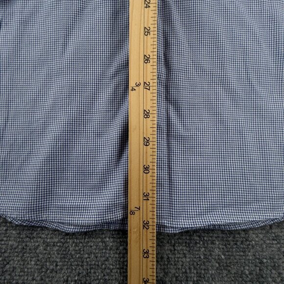 Peter Millar 16.5 Tall Blue Houndstooth Nanoluxe Easy Care Button Up Cotton - Picture 4 of 16
